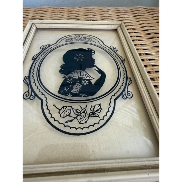 Vintage 40's Pair Reverse Painted Convex Glass Children Profile Bust Pictures - Picture 4 of 12